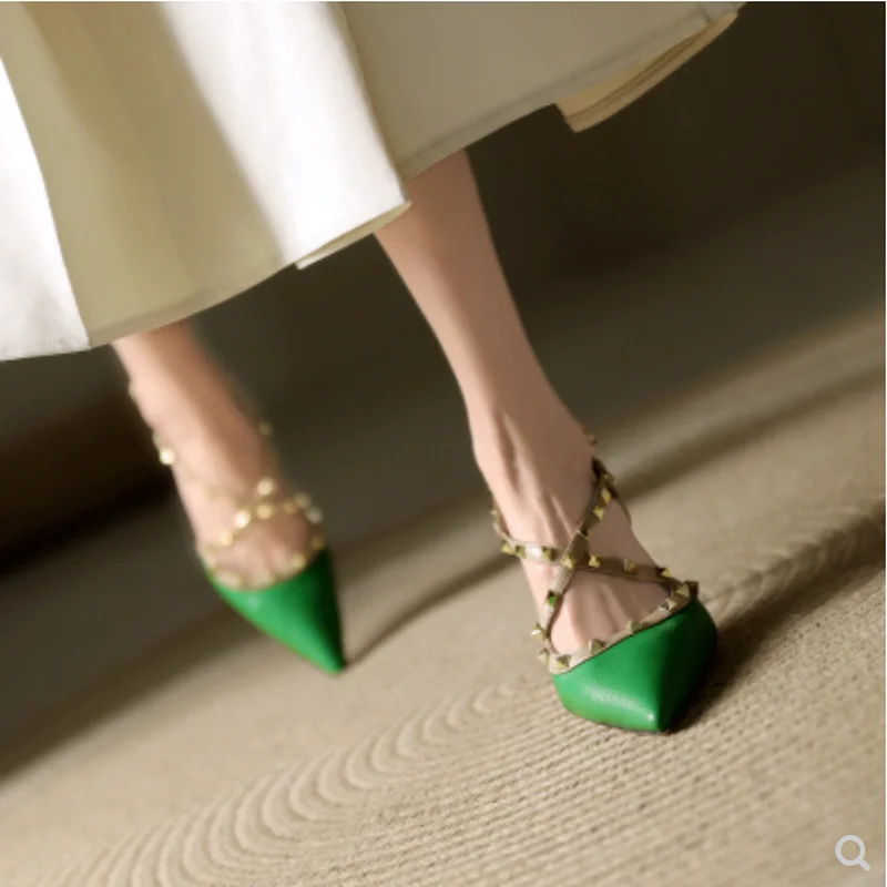 

New Summer Women Rivet Stiletto High Heels Sexy Pointed Female Word Belt Rivet Sandals Sandals Women Women Sandals Shoes Woman
