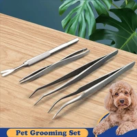 pet tick removal stainless steel tool kit puppy parasites flea cratching hook tweezers clip set people cat dog grooming supplies