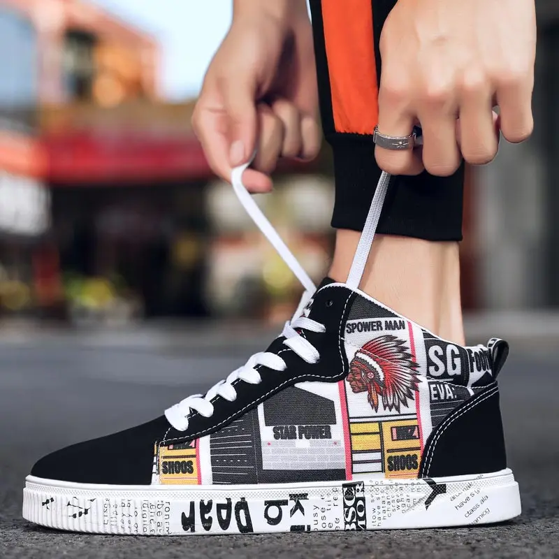 

Large Size PU Leather High Top Sports Sneakers Men Running Shoes Women Sport Shoes Man Black Toning Walking Tennis Male A-799