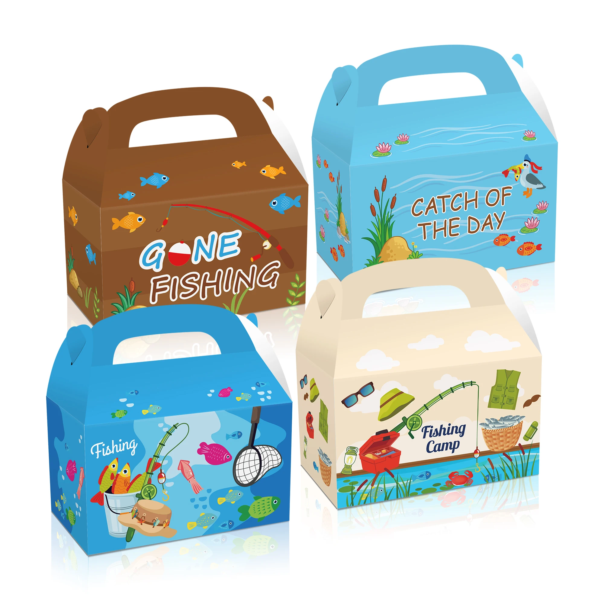 

DD083 4Pcs Hawaii Gone Fishing Camp Birthday Party Candy Portable Packing Gift Box Gifts Bag for Baby Shower Party Decorations