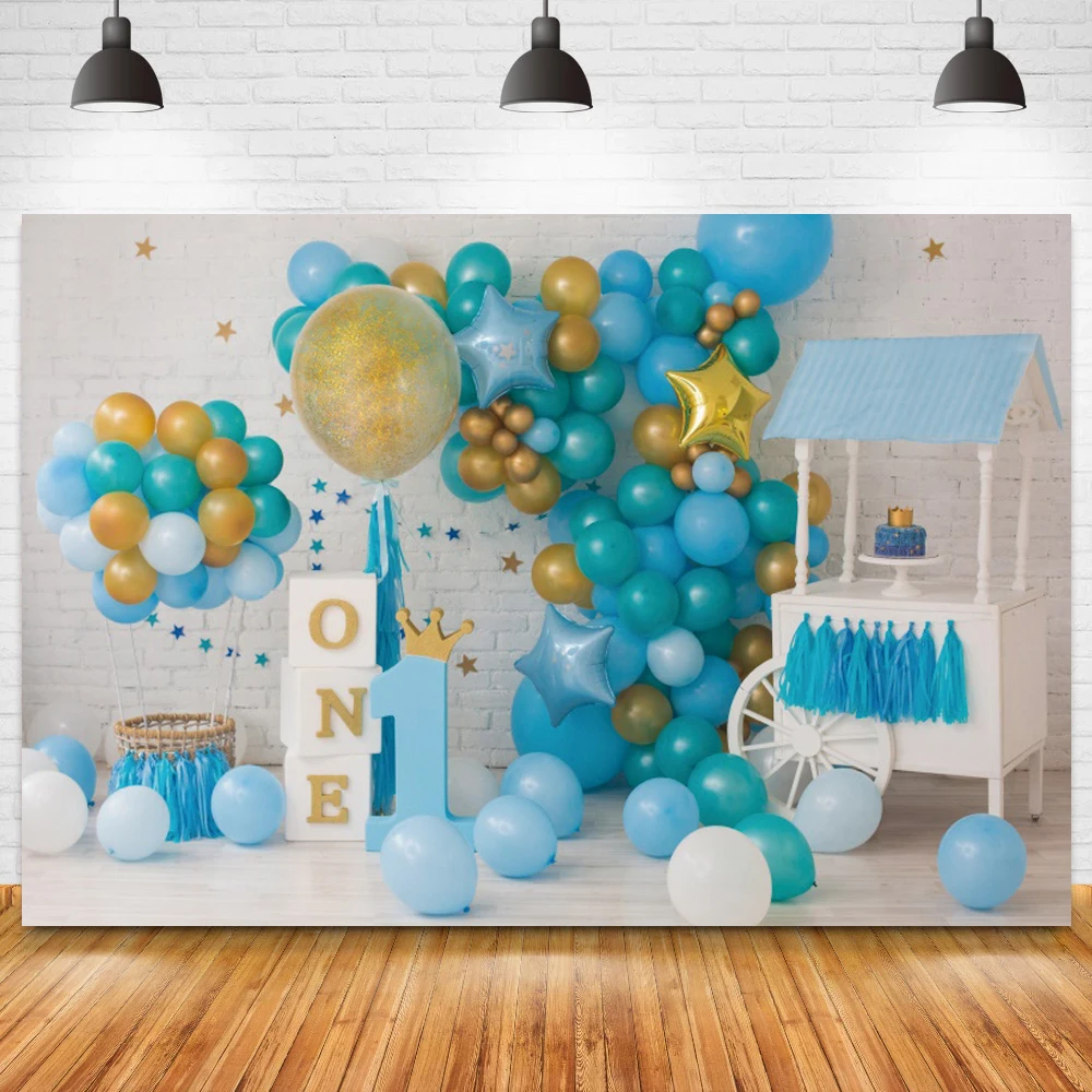 

Фон для фотосъемки синий магазин конфет воздушный шар медведь мальчик 1-й день рождения торт разбивать Портрет фон фото студия реквизит