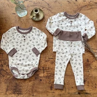 2022 new baby long sleeve pajamas set cotton infant floral clothes set cotton newborn bodysuit fashion baby tops pants outfits