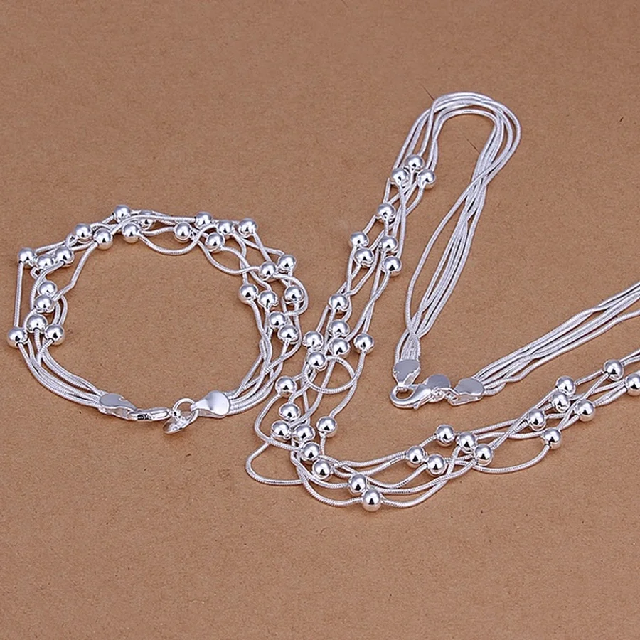 

Silver color lady wedding Factory direct fashion retro European style chain bead necklaces bracelets women jewelry Set