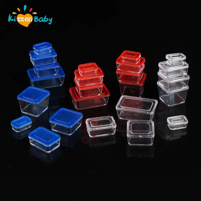 

4pcs/Set 1/12 Dollhouse Mini Transparent Bento Box Fresh Keeping Box Lunch Box Model Kitchen Tableware Decoration 4Size