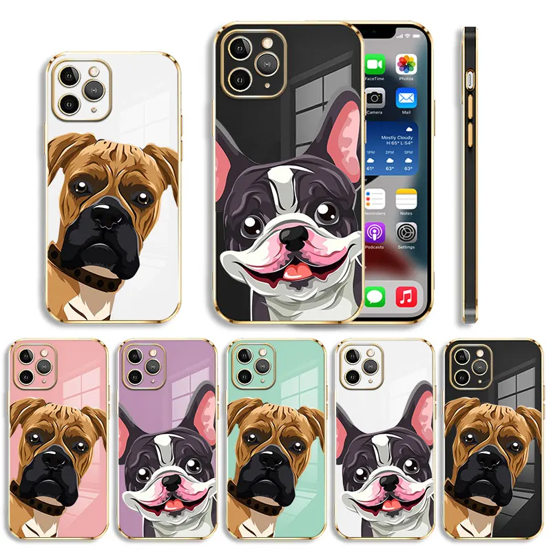 

Animal Dog I Am French Bonjour Plating Phone Case For iPhone 14 13 12 11 Pro Max Mini X XR XS Max 7 8 6 6s Plus SE Shell