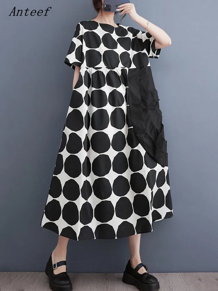 

Женское винтажное платье большого размера с коротким рукавом, повседневное Свободное длинное летнее платье, элегантная одежда 2023