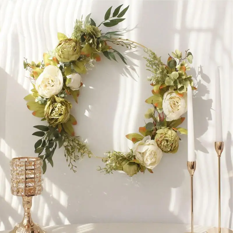 

Hot Selling Artificial Peony Simulated Garland Rattan Ring Decoration Photography Props Wedding Wreath Flower Home Door Decor