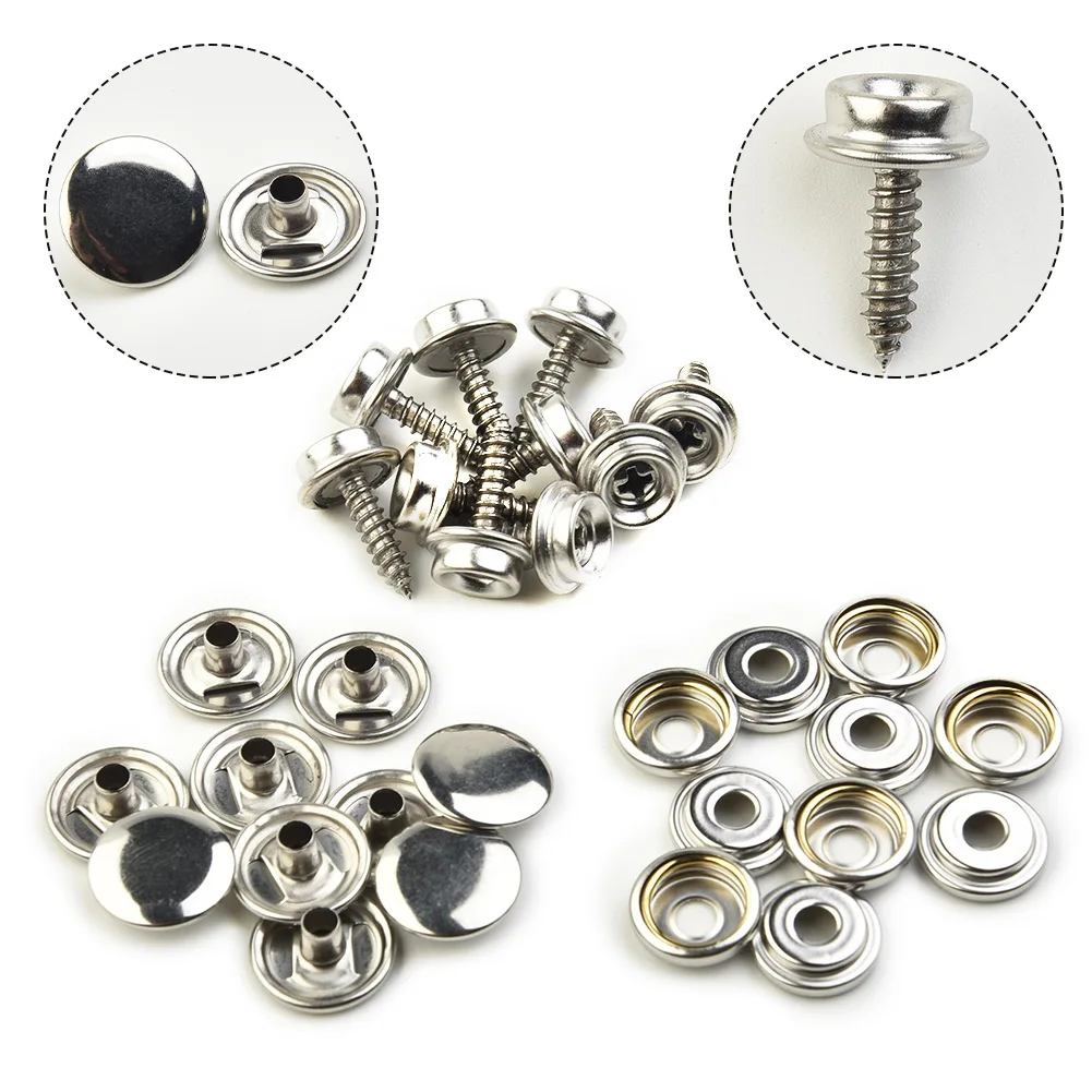 

30PCS Snap Fastener Sockets Buttons Screw Stud Stainless Canvas Cap Screw Kit For Tent Boat Marine Cars Hood Clothing