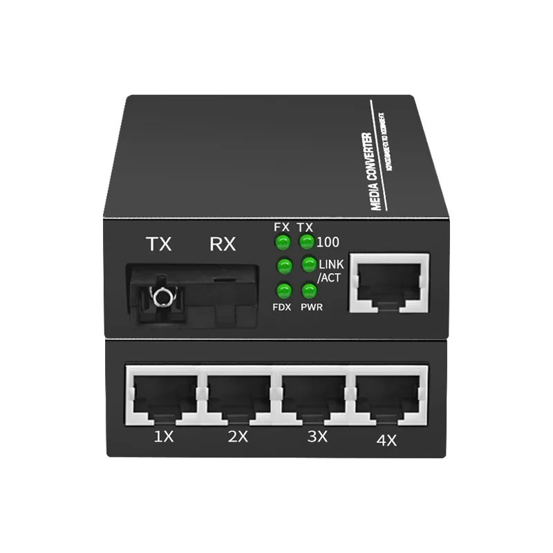 4 Port RJ-45 Gigabit Ethernet to WDM SC Single Mode Fiber Media Converter Built-in Moduleto UTP Cat5e Cat6 100M AutoSensing Set