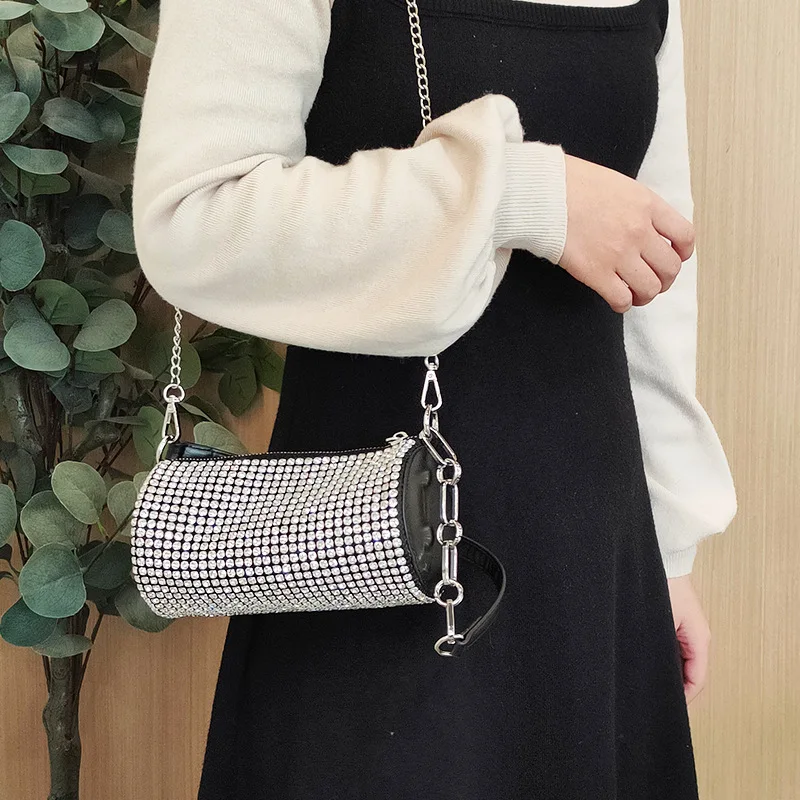 

Crystal Evening Bag Luxury Clutch Custom Cylinder New 2022 Mini Bridal Shine Wedding Bag