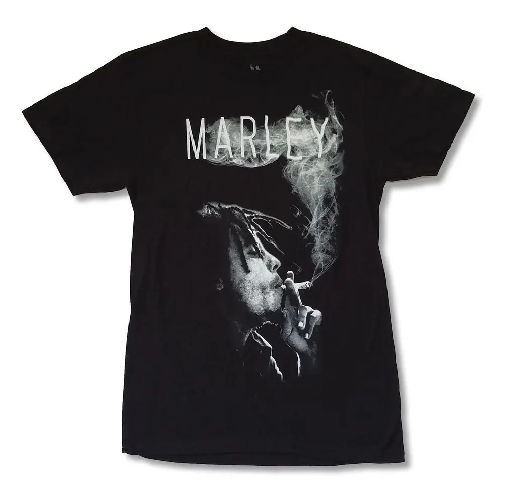 

Bob Marley Side Smoke Black T Shirt New Adult