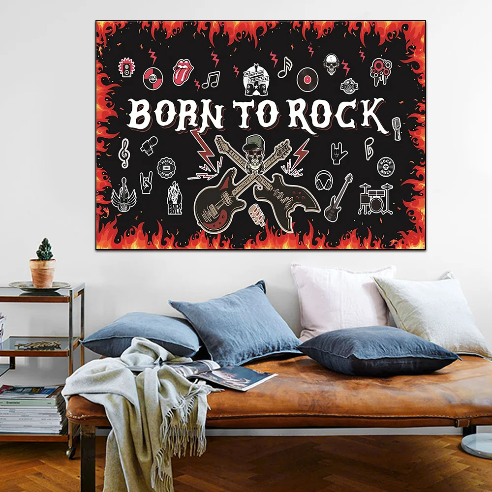 Тематический фон с изображением родов и музыки огненная гитара фотографический