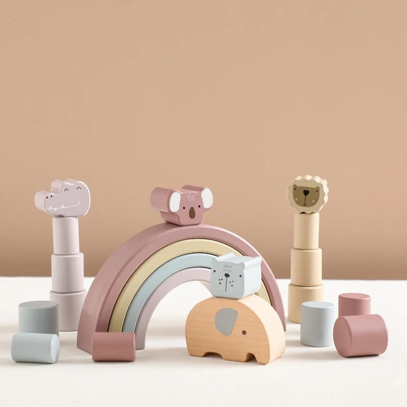 

Children Wooden Toys Rainbow Stacking Blocks Elephant Balance Blocks Educational Balancing Activities Toy Baby Birthday Gifts