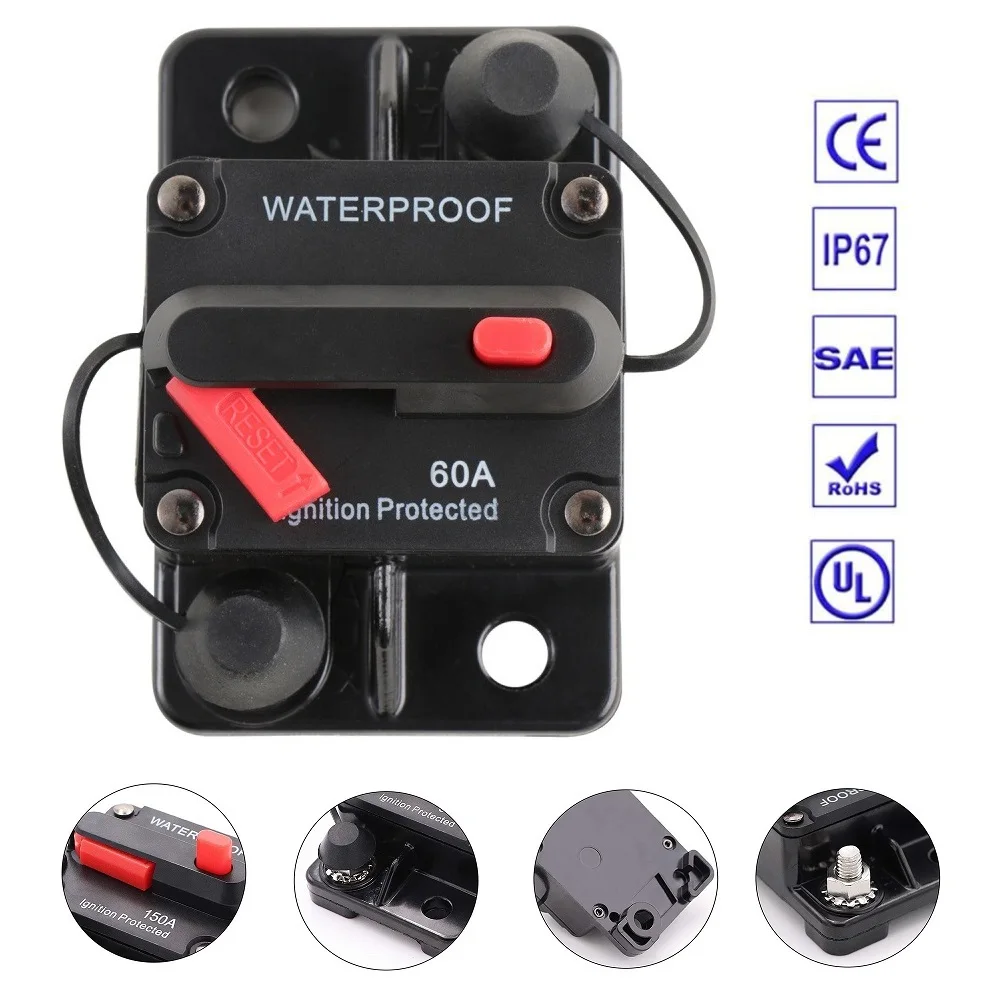 

30A 60A 80A 100A 150A 300A Fuse Waterproof Charger Circuit Breaker Trolling Power Protect For Car Boat Audio System 12V-48V DC