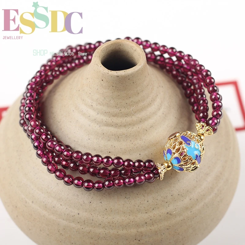 

Wholesale 4Mm Fuchsia Garnet Ladies Multi-Turn Handmade Bracelet Cloisonne Round Bead Accessories