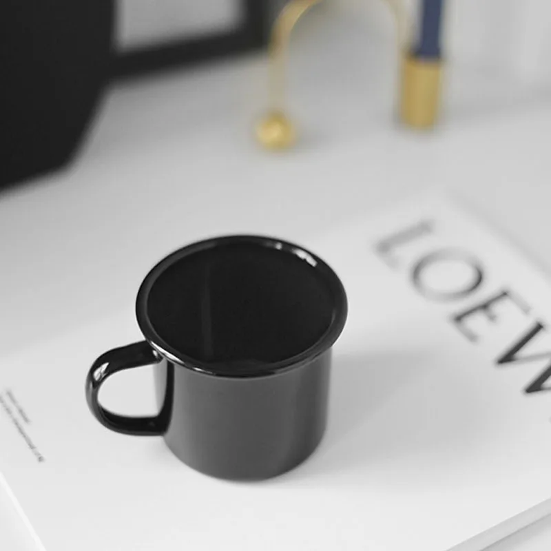 

TingKe Nordic ins pure black minimalist style enamel cup modern minimalist home office thickened coffee cup mug birthday gift