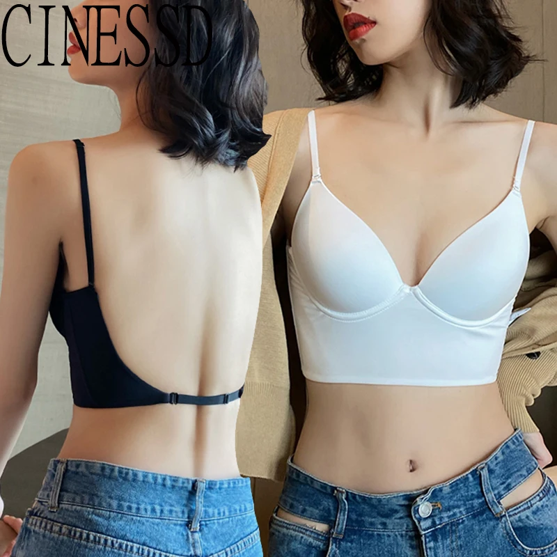 

Invisible Push Up Bra For Women Backless Low Cut Sexy Plunge Brassiere Open Back Wedding Underwear Seamless Deep U Lingerie