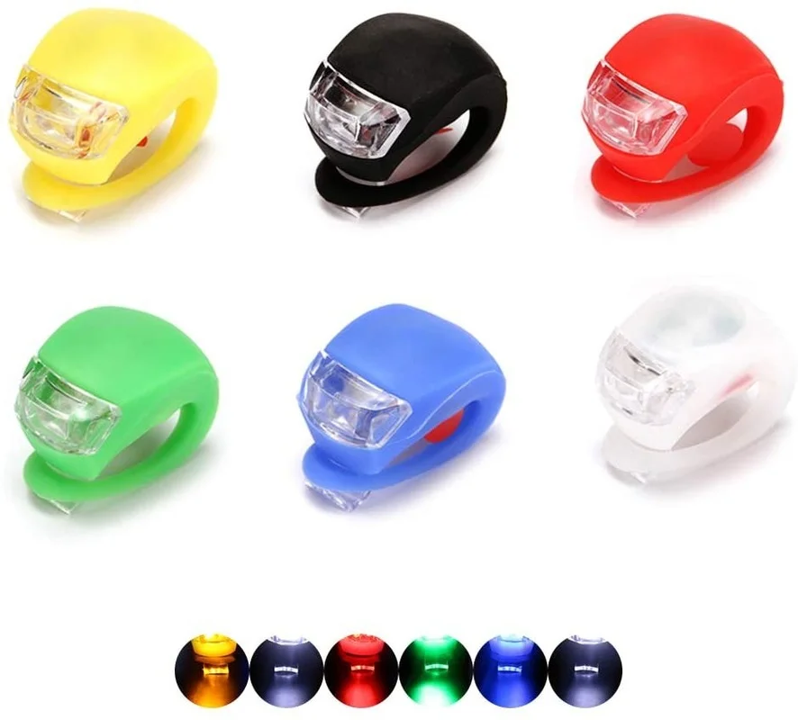 

Комплект велосипедных фонарей с силиконовым корпусом, 6 шт., водонепроницаемые светодиодные фонари на клипсе для велосипеда, передние и зад...