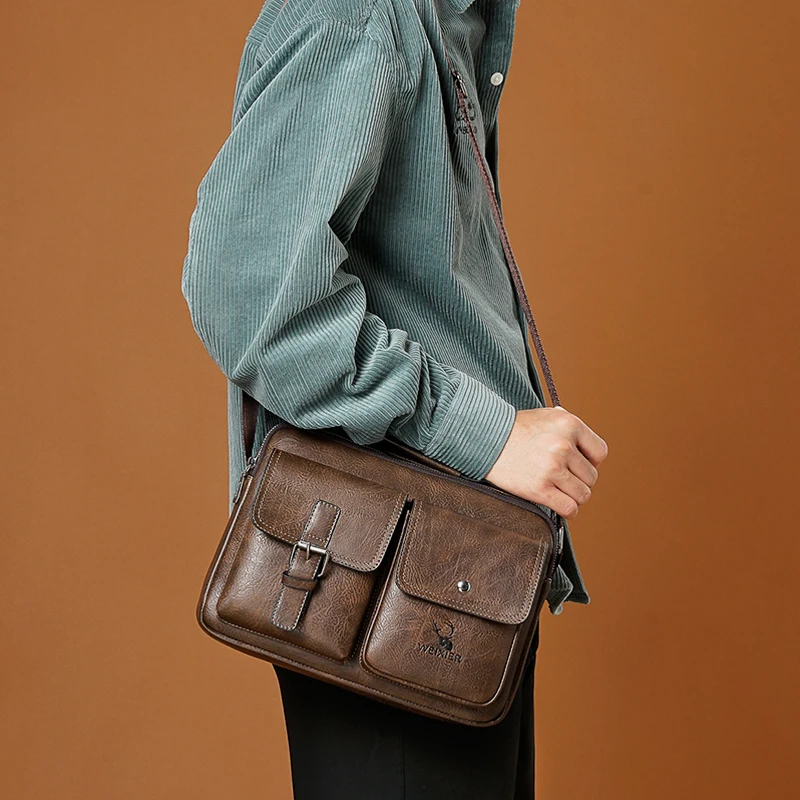 

Men's Retro Crossbody Bag Fashion Trend PU Leather Shoulder Bag Business Casual High-capacity Brand Messenger Bag For Men