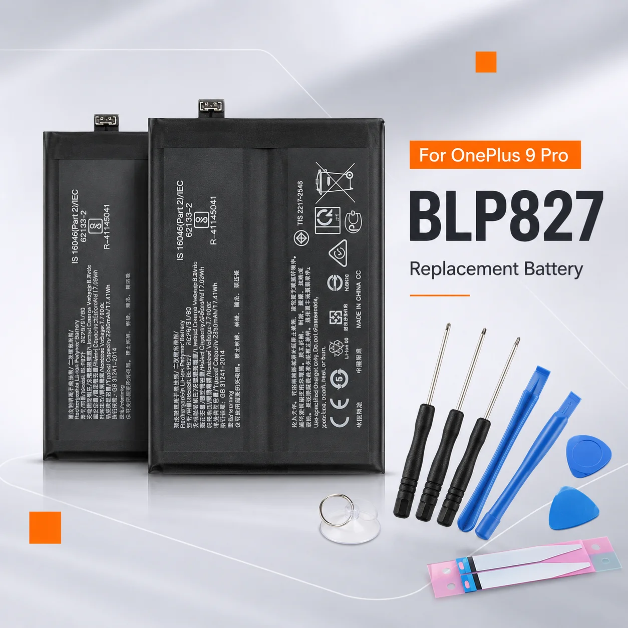 Фото Высокоемкий внутренний аккумулятор BLP827 емкостью 4500 мАч для OnePlus 9 Pro, сменная батарея с бесплатным набором инструментов №5