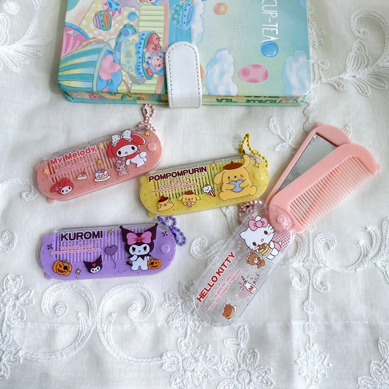 Мультяшное милое складное зеркало-гребень Sanrio комбинированное зеркало для