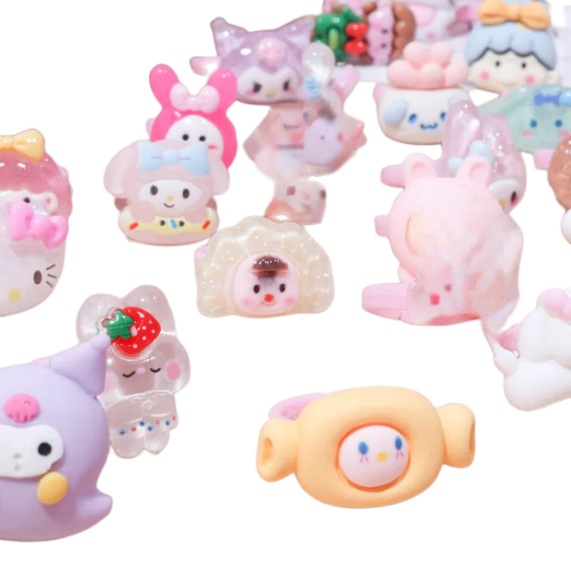 

Hello Kitty Kuromi Cinnamoroll My Melody Sanrio аниме милые ледяные резиновые аксессуары новые кольца прозрачные шпильки для волос