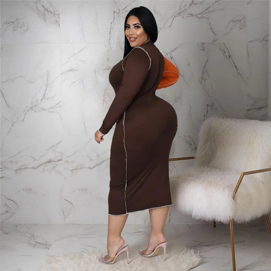 Fashion Plus Size Women's Dresses Leopard Print Splicing Collision Color Elegant Dresses Round Neck Long Sleeve Casual Dress