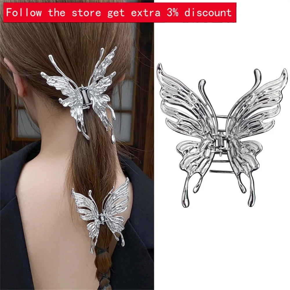 

2023 Fashion Metal Liquid Butterfly Hair Clip For Women Back Head Grab Clip Geometric Headband Trendy Hair Accessories Wholesale