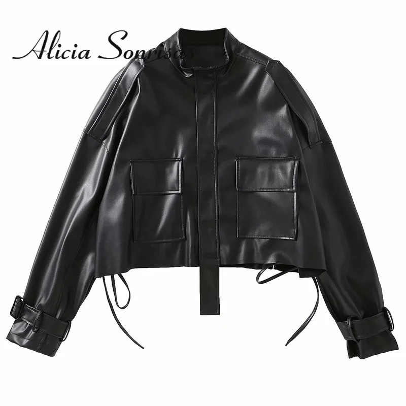 

2022 Spring Autumn Women Suede Black Zipper Short Street Hipster Black Solid Leather Jacket Long Sleeve Fashion Rock Biker Coat