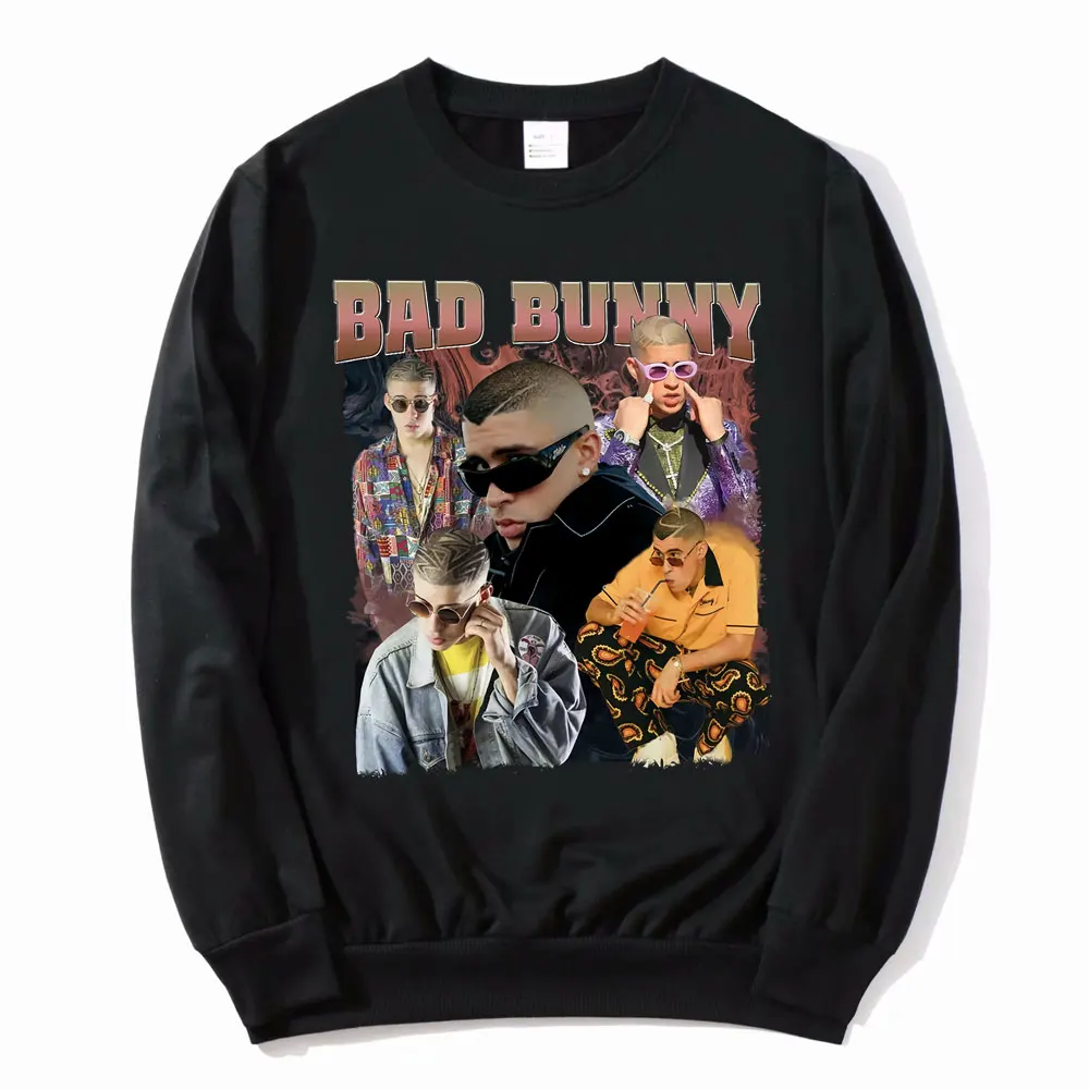 

Singer New Bad Bunny Portrait Graphic Print Pullover Men Women Fashion Cotton Clothes Unisex Sweatshirt Men's Hip Hop Pullovers
