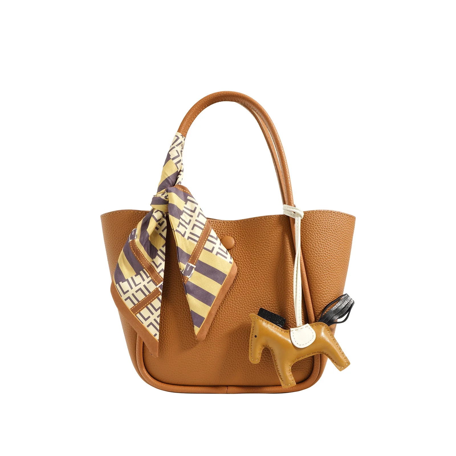 

The New High-End First Layer Cowhide Lychee Pattern Vegetable Basket Bucket Bag