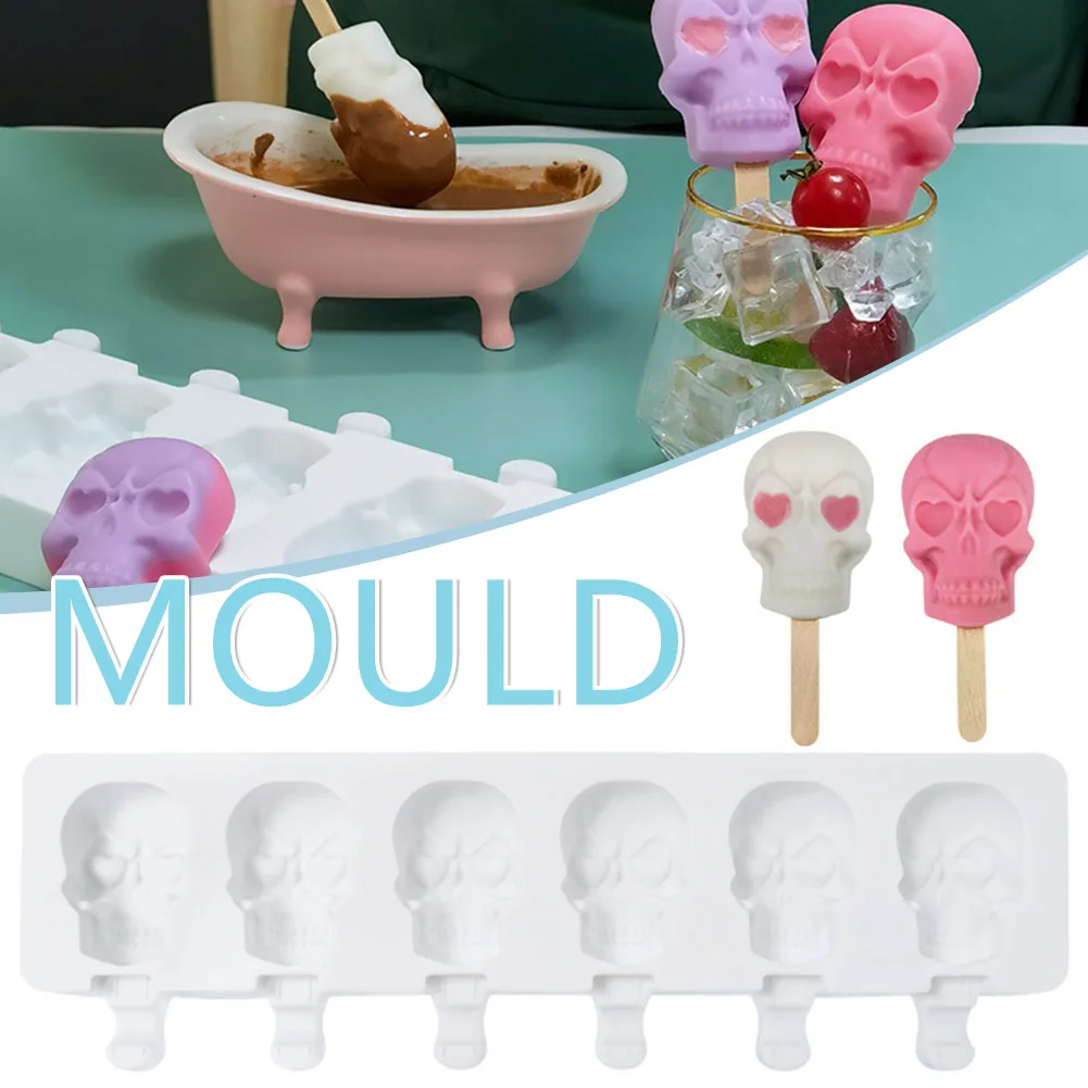 

6 ячеек силиконовый трафарет с черепом для мороженого палочка для сыра шаблон для изготовления мороженого многоразовый не липкий JS22