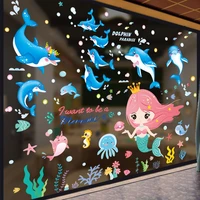shijuehezi girl mermaid wall stickers diy dolphin animals wall decals for kids room baby bedroom nursery home decoration