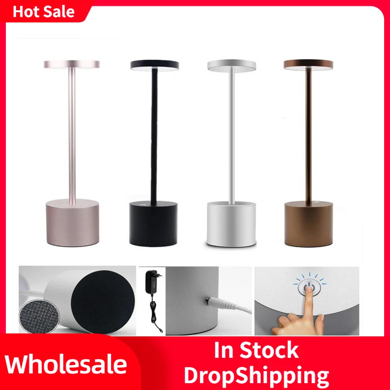 

Cordless Table Lamp Usb Rechargeable Led Portable Battery Powered Three-color Stepless Dimming Small Table Light Room Decor