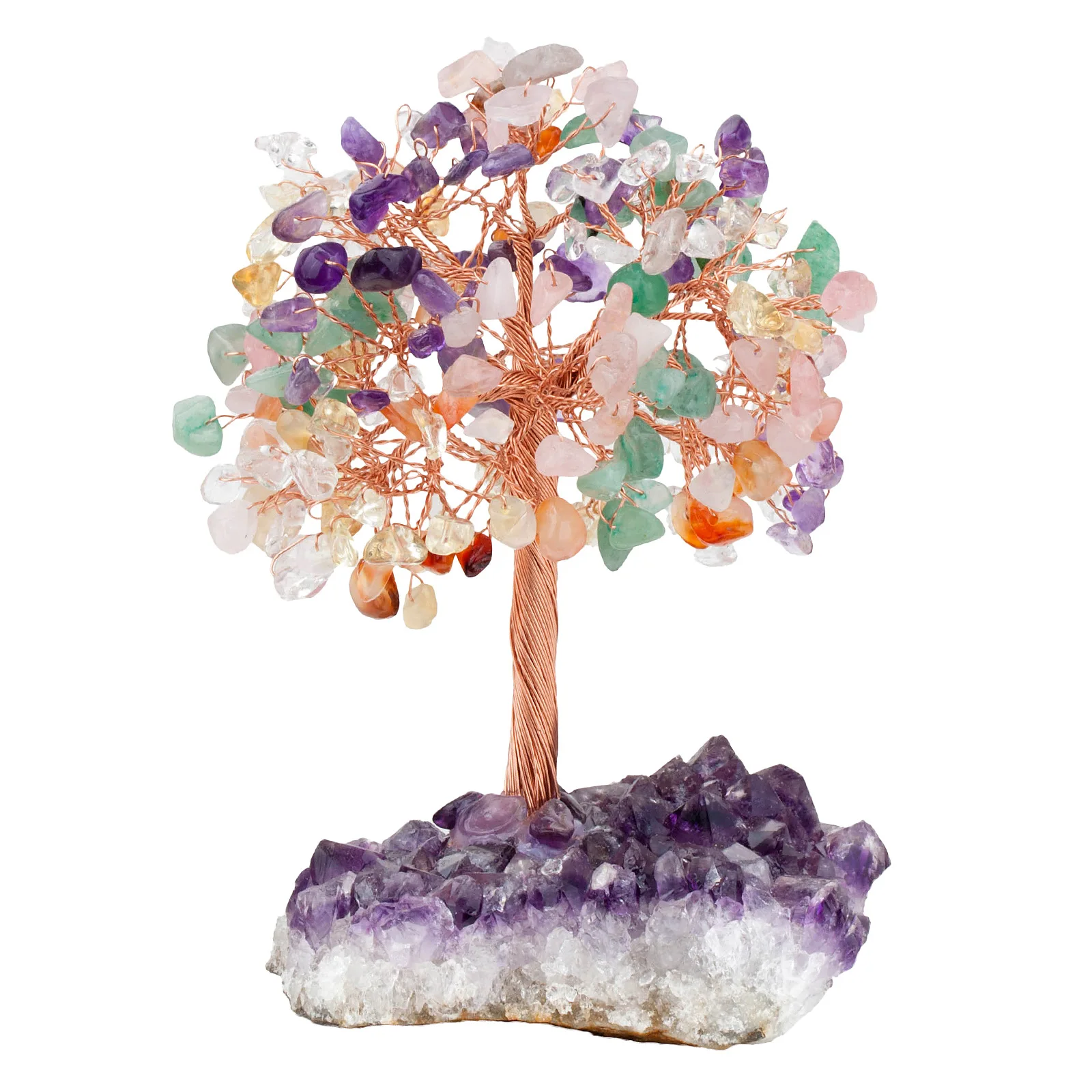 

Natural Crystal Rocks Money Tree Copper Wire Wrapped Fluorite Pedestal Gift Minerals Room Decoration Desk Gemstone Healing