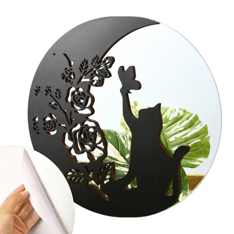 

Wall Hang Mirror Elk And Black Cat Wall Hang Mirror Decor Portable Bathroom Black Circle Vanity Mirror Circle Ornament For