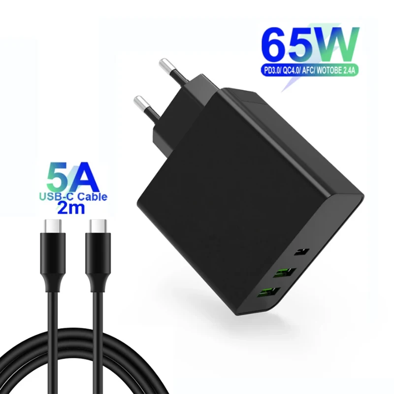 Зарядное устройство USB C зарядное VHEONET 65 Вт и Type-C с портом PD 3-портовое вилками US/UK/EU