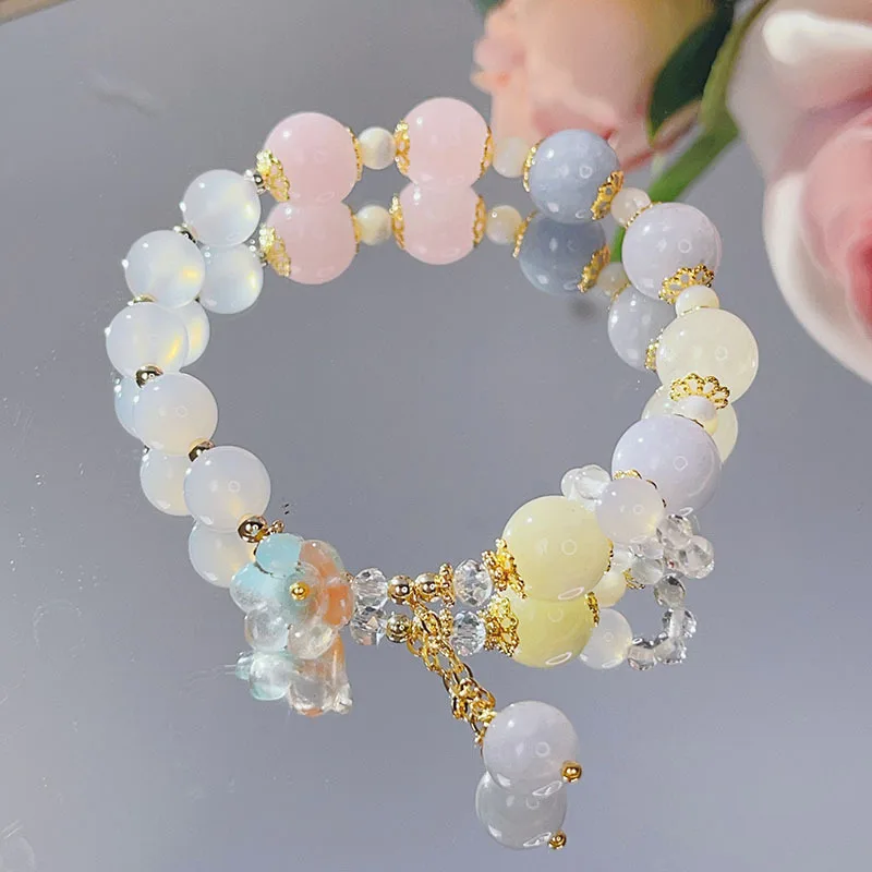 

Ruifan Fashion Flower Blue Yellow Multicolor Natural White Agate Crystal Charm Beaded Bracelets for Women Girls Jewelry YBR882
