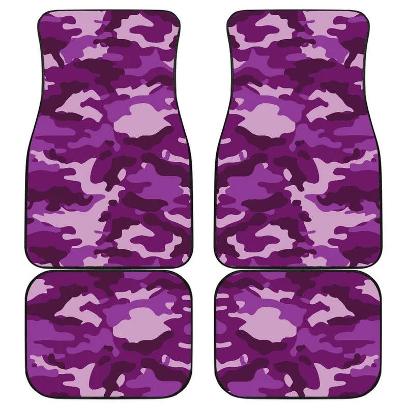 

Dark Purple Camouflage Print Front and Back Car Floor Mats Heavy Carpet Front and Rear Full Set 4PCs Pack