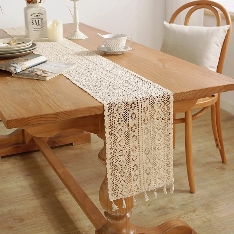 

Cotton Polyester Table Runner Crochet Hollowed Out Mat Wedding Party Supply Christmas Home Modern Coffee Dining Decoration