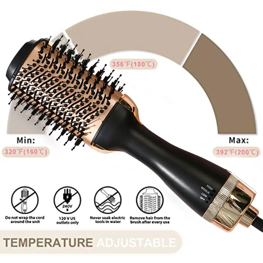 Travel Hair Dryer Brush Styling Tool Negative Ionic Home Salon 3 In 1 Hot Air Electric For Straighten Curl Volumizer US Plug