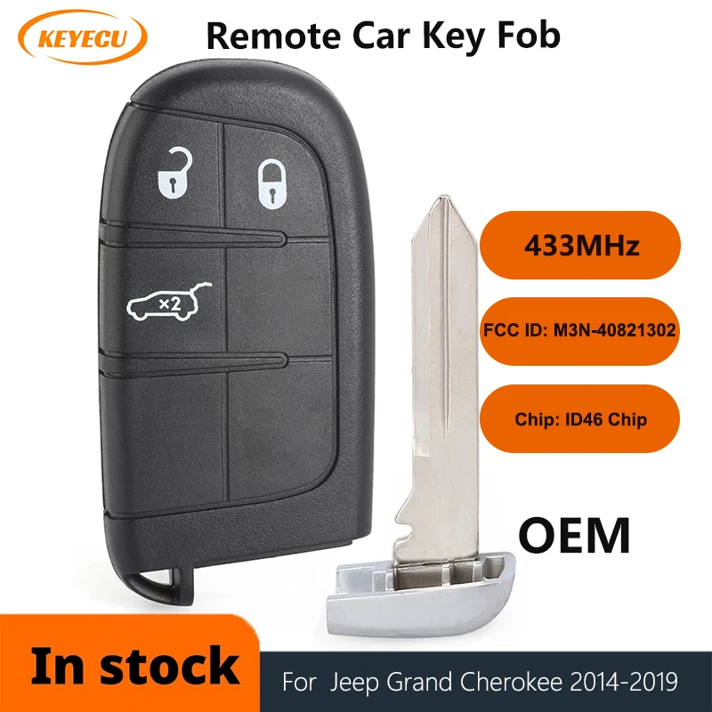 

KEYECU Aftermarket /OEM Remote Fob Smart Proximity Key 3 Buttons 433MHz ID46 Chip for Jeep Grand Cherokee 2014-2019 M3N-40821302