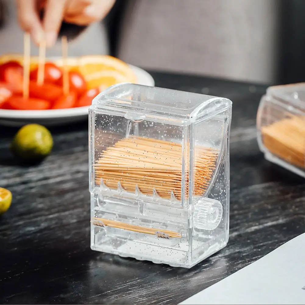 

Portable Auto Toothpick Holder Non-slip Bottom Toothpick Holder Rotary Discharge Space-saving Auto Toothpick Holder Store