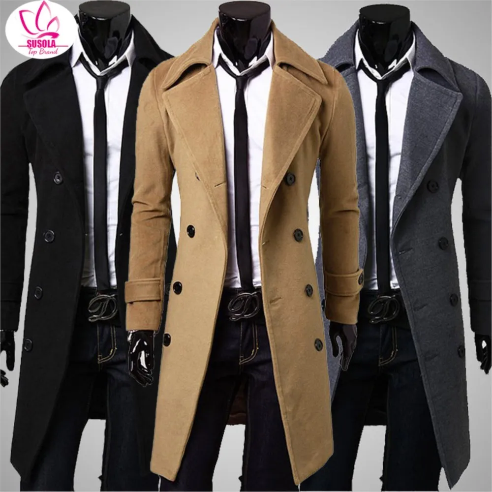 

Trend Brand Autumn Jacket Long Trench Coat Men's High Quality Self-cultivation Solid Color Men's Coat Double-breasted Jacket