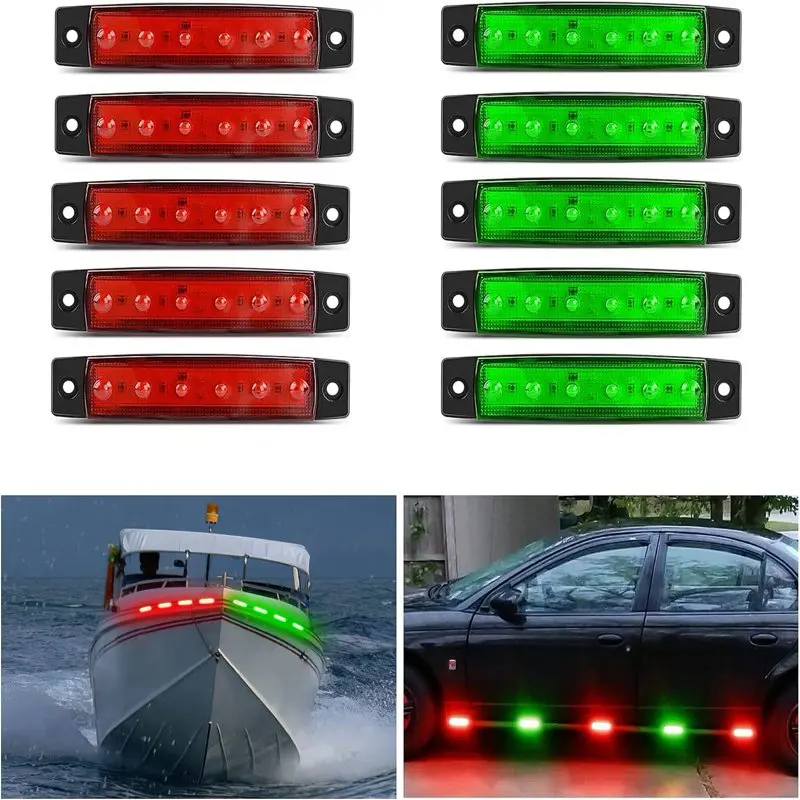 

For 10PCS 3.8” 6LED Red Green LED Indicator Light Truck Camper Side Marker Light Marine Boat Navigation Light Yacht Kayak Sail