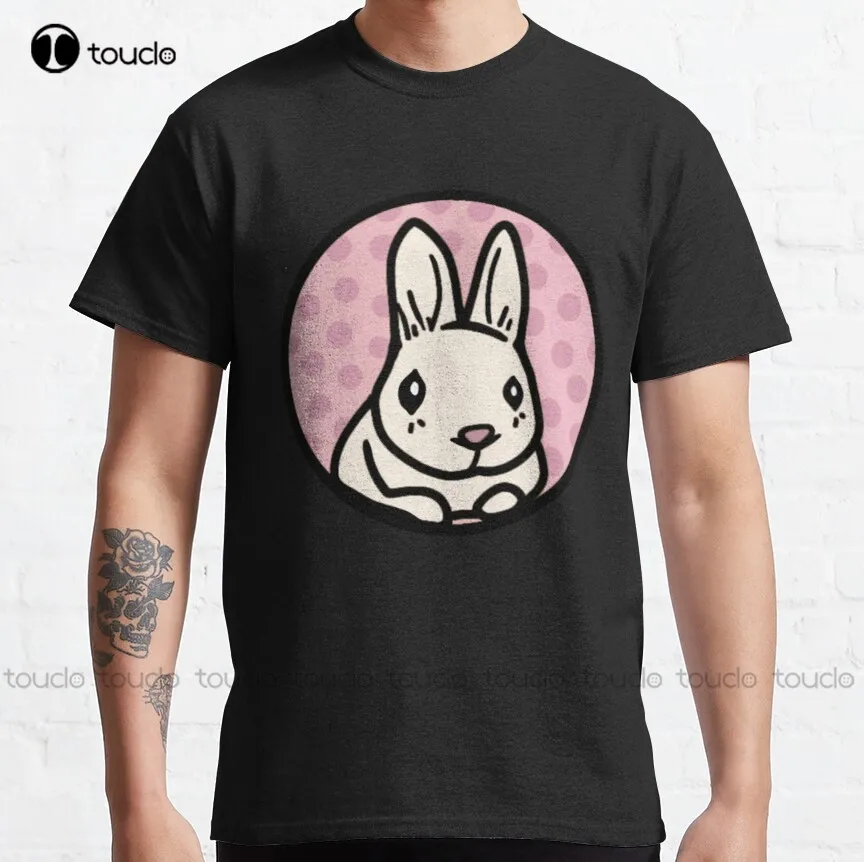 

Классическая футболка с рисунком милого зайчика на розовой Луне, очаровательного зайчика, Пасхи, любви, женская футболка оверсайз с графиче...