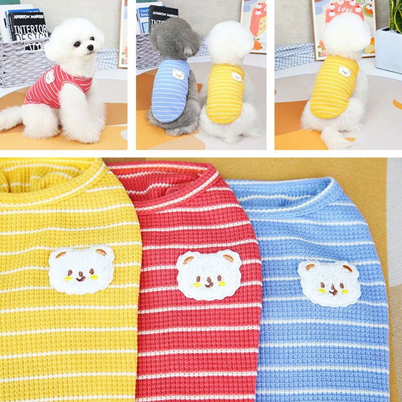 

2022 летняя одежда для щенков, жилет для маленьких собак, футболки для кошек, полосатый хлопок
