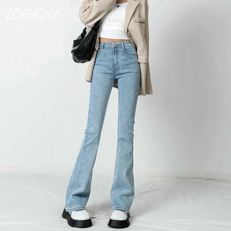

ZOENOVA Women Flared Jeans Loose Denim Pants Bottom Straight High Waist Stretch Urban Female Flare Trouser 2022 Fashion 6 Color