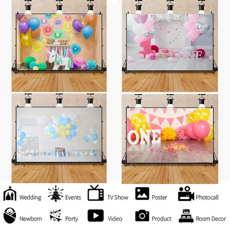 

Newborn Baby Birthday Background First Birthday Party Balloon Flower Portrait Backdrop Photography Photo Studio LGH-05