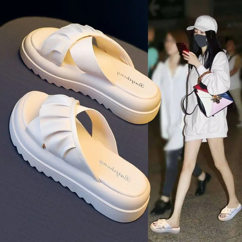 Summer New Thick Sole Women's Slippers Wearing Fashion Matsutake Sole Solid Color Women's Slippers Soft Sole Indoor Slippers